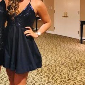 Beautiful Navy Blue Sequin Party Dress